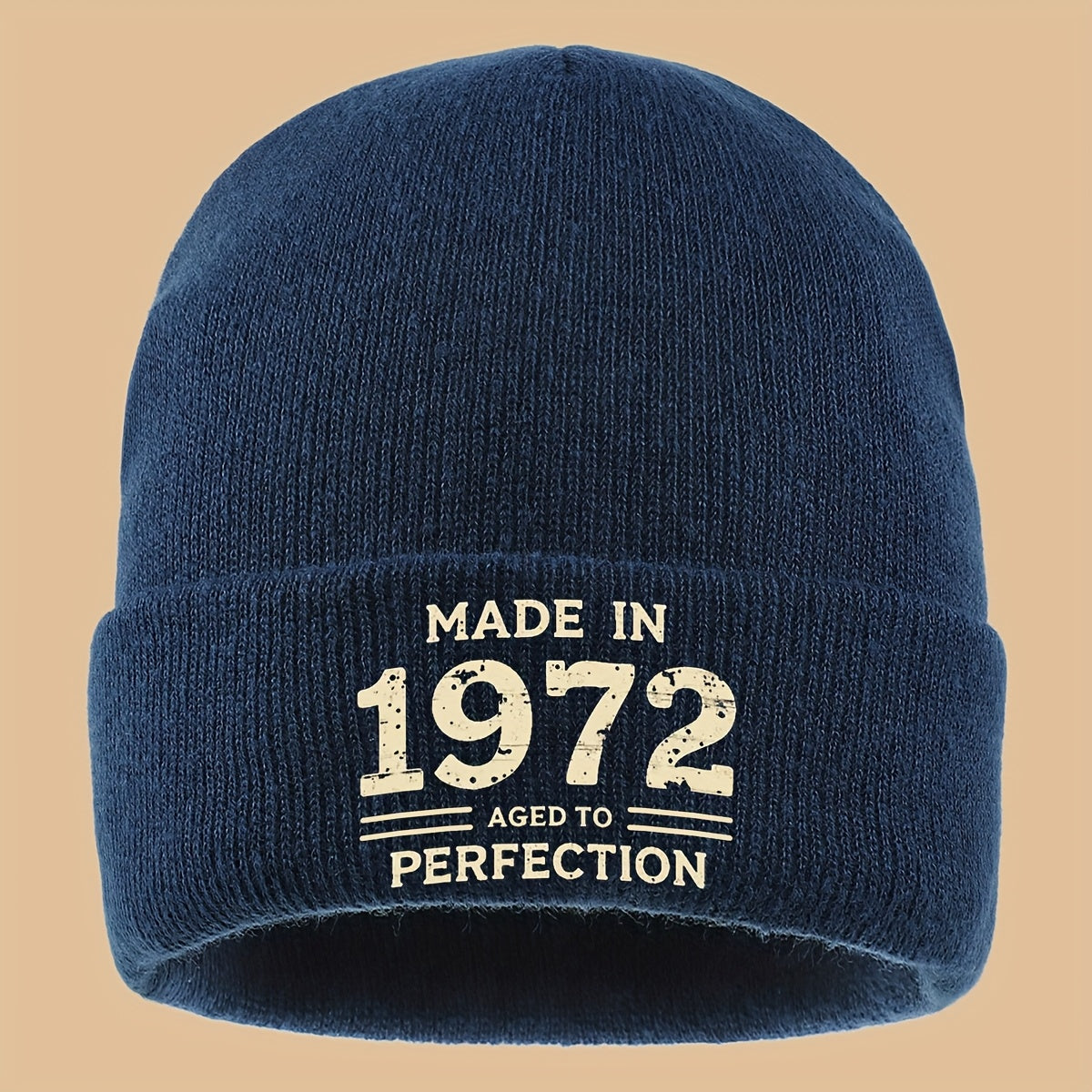 Men Women Loose Comfortable Solid Color Slouchie - 1pc "MADE IN 1972 AGED to PERFECTION" Print Beanie - Street Trendy Skull Cap for Autumn and Winter - Warm Elastic Brimless Hat - Outdoor Activities Cold Weather Suitable - Sk