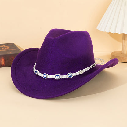1pc Unisex Western Cowboy Hat with Blue Embellished Band - Lightweight All-Season Detachable Decorative Hat for Outdoor Travel, Parties & Festivals