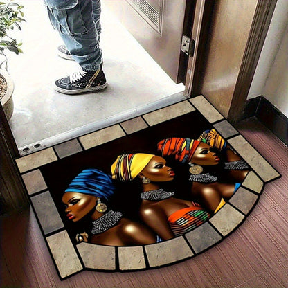 1pc African Tribal Door Mat - Heavy-Duty 850gsm Thick Mat with African Women & Tribal Patterns, /BrownRed/Orange - for Home Gym, Entryway - Machine-made Polyester Mat - Ideal For Halloween, Christmas, Thanksgiving, New Year'S