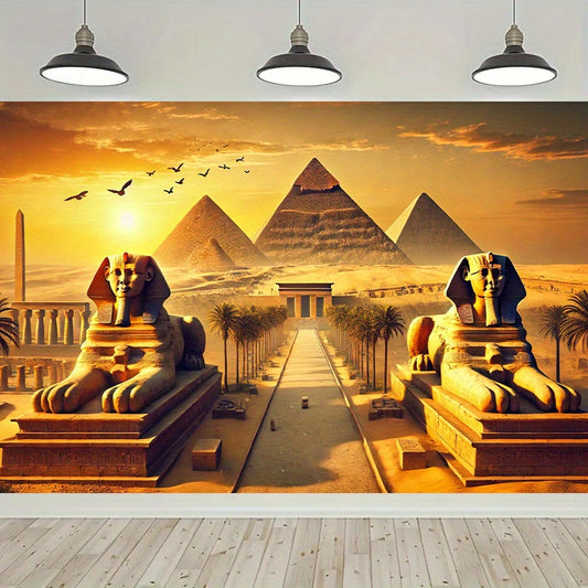 8x6ft Ancient Civilization Glory Backdrop Banner - Vibrant Egyptian Pyramids & Sphinxes Design, Polyester Fabric for Wall Decor in Living Room, Bedroom, Office, Studio, or Outdoor Spaces, Perfect for Parties, Holidays, and Ph