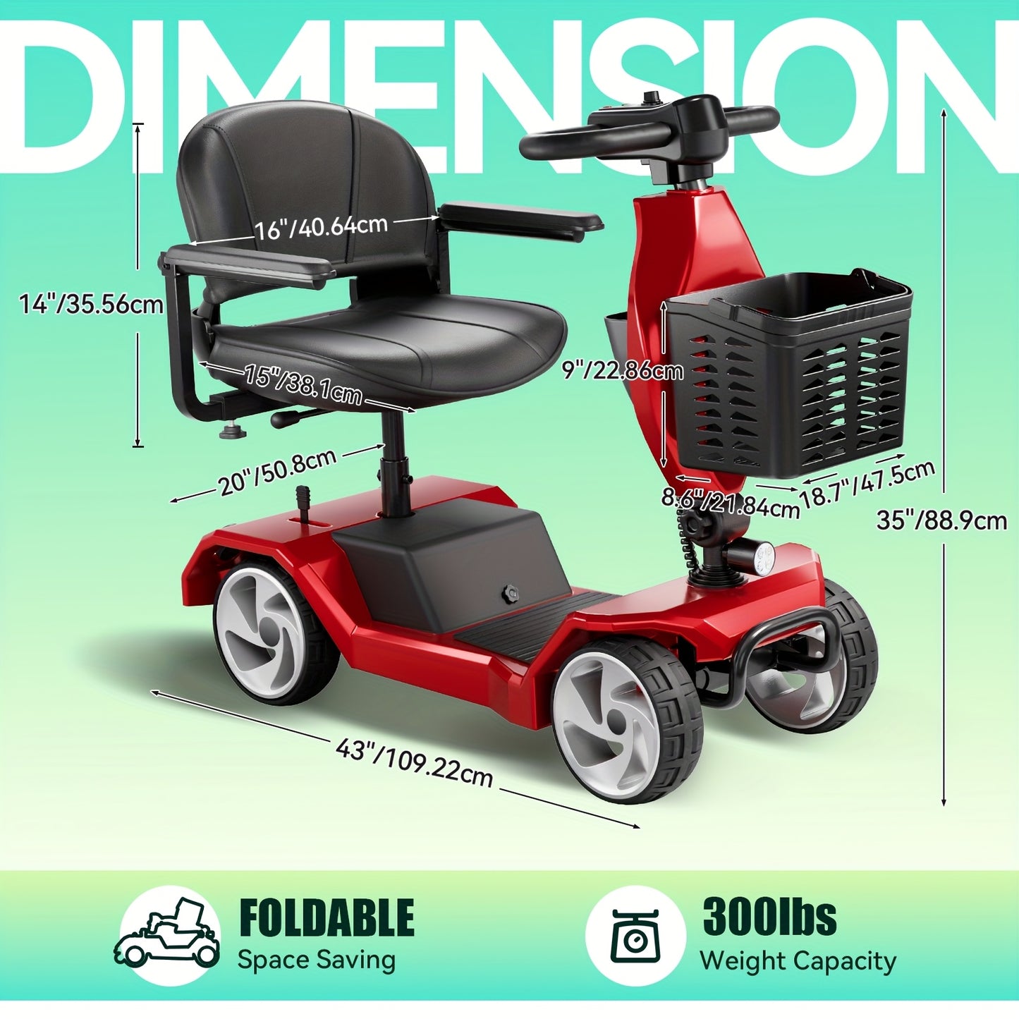 Foldable 4-wheel Electric Scooter, 300lbs Stable Load, 15-mile Durable Range, 250W Motors Climb Powerfully, Foldable To Save Space, Front Practical Basket, Smooth Shopping & Commuting, A Great Helper
