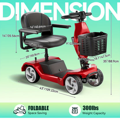 Foldable 4-wheel Electric Scooter, 300lbs Stable Load, 15-mile Durable Range, 250W Motors Climb Powerfully, Foldable To Save Space, Front Practical Basket, Smooth Shopping & Commuting, A Great Helper