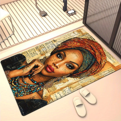 Heavy-Duty African Women Cultural Mat - Non-Slip Backing, Machine Washable Bath Mat & Floor Mat with Traditional Attire Design - Large Area Mat for Living Room, Bathroom, Office, Outdoor - Elegant Home Decor Mat, Rugs for Bat