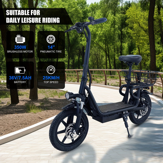 Folding Electric Scooter - 350W Motor, Portable Electric Scooter for Urban Use, 6AH/7.5AH Lithium Batteries, 25km Range & 25km/h Top Speed, 12"/14" Inflatable Tires, Front/Rear Disc Brakes+ Rear E-Brake, 264.55LB Max Load, Su