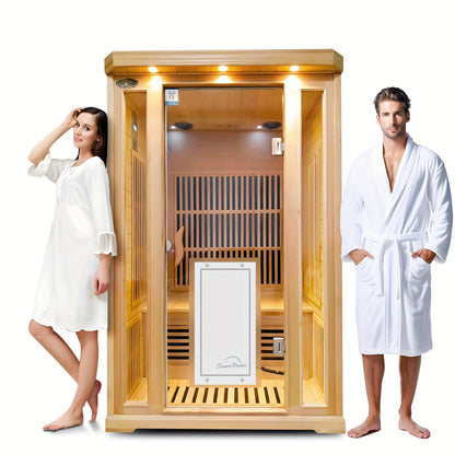 1-3 Person Infrared Home Sauna with Smart Controller, Fast 10 Min Warm Up, Features Heating Panels, Ventilation Ports, Cup Holder, Bookshelf & Towel Holder, Reading Light, Perfect for Home Spa Or Gym