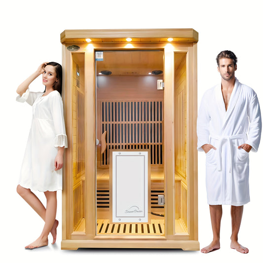 1-3 Person Infrared Home Sauna with Smart Controller, Fast 10 Min Warm Up, Features Heating Panels, Ventilation Ports, Cup Holder, Bookshelf & Towel Holder, Reading Light, Perfect for Home Spa Or Gym