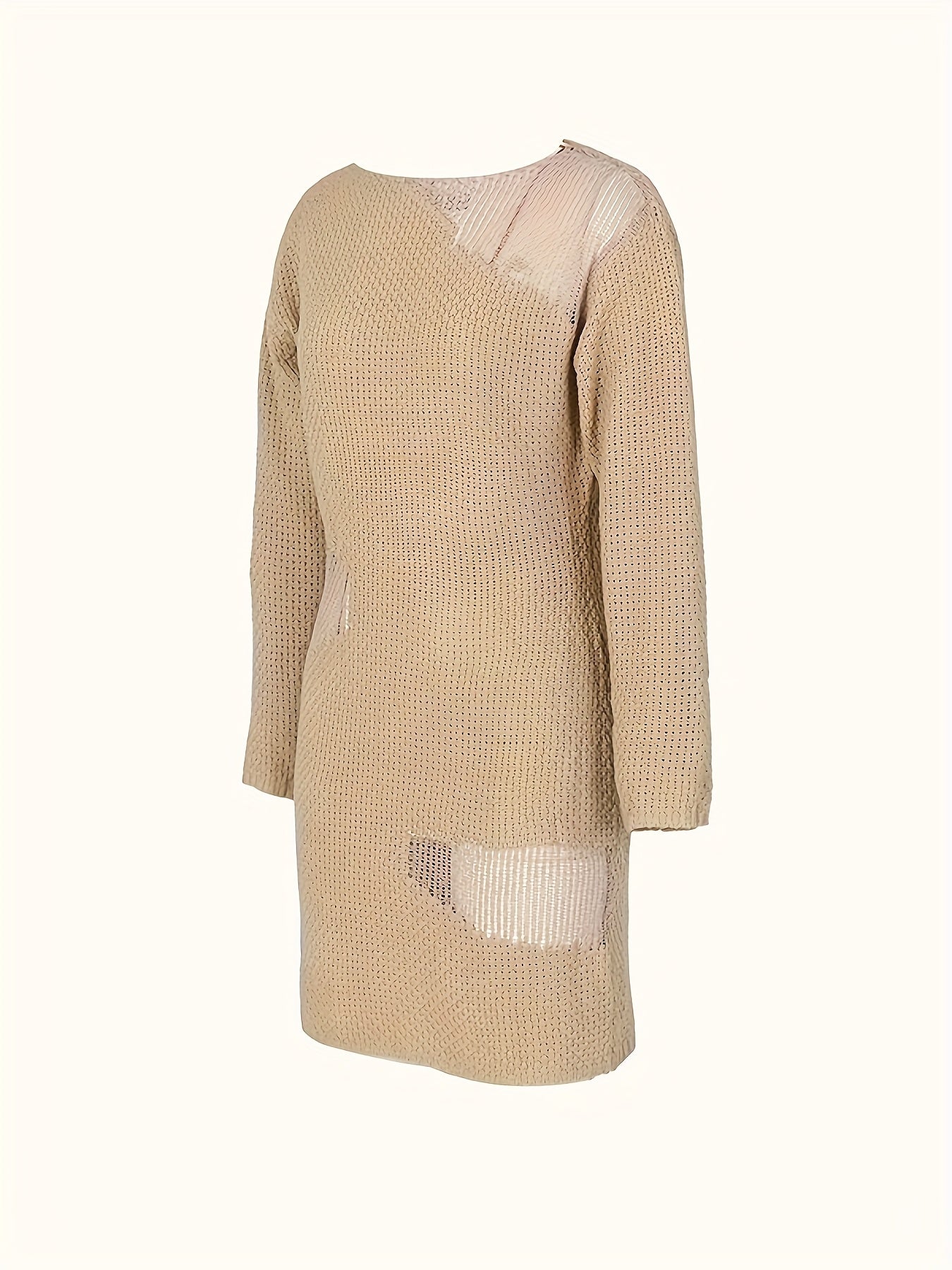 Women's Elegant Hollow Out Design Dress - Semi-Sheer Pencil Skirt with Round Neck, Medium Stretch & All-Season Versatility for Casual to Formal Occasions, Occasion Wear, Formal Attire, Textured Fabric, Sophisticated Craftsman