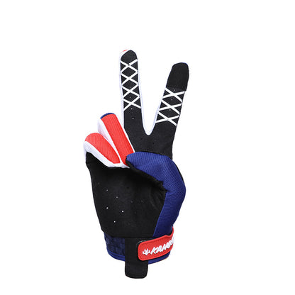 Motorcycle & Motocross Gloves Compatible for ATV/MTB/Dirt Bike Riding - Dark Blue & Red Off-Road Racing Bike Gloves with Buckle Closure, - Motorbike & MTB Cycling Gear for MX Sports