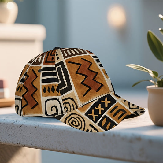 1pc 2D African Tribal Geometric Design Print Baseball Cap - Adjustable Polyester Snapback Hat with Full-Body Vibrant Print, Ideal for Streetwear, Sports & Outdoor Running., Festival Accessory, Casual Wear, Breathable Material