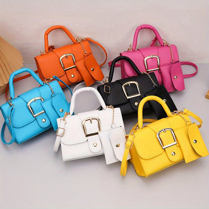 [Square Crossbody Bag] Women'S Small Square Crossbody Bag - Lightweight Synthetic Purse with Snap Closure, Compact Everyday & Formal Bag in Orange, Pink, Blue, Yellow, White, Black - Minimalist Chic Handbag for Women, Crossbo