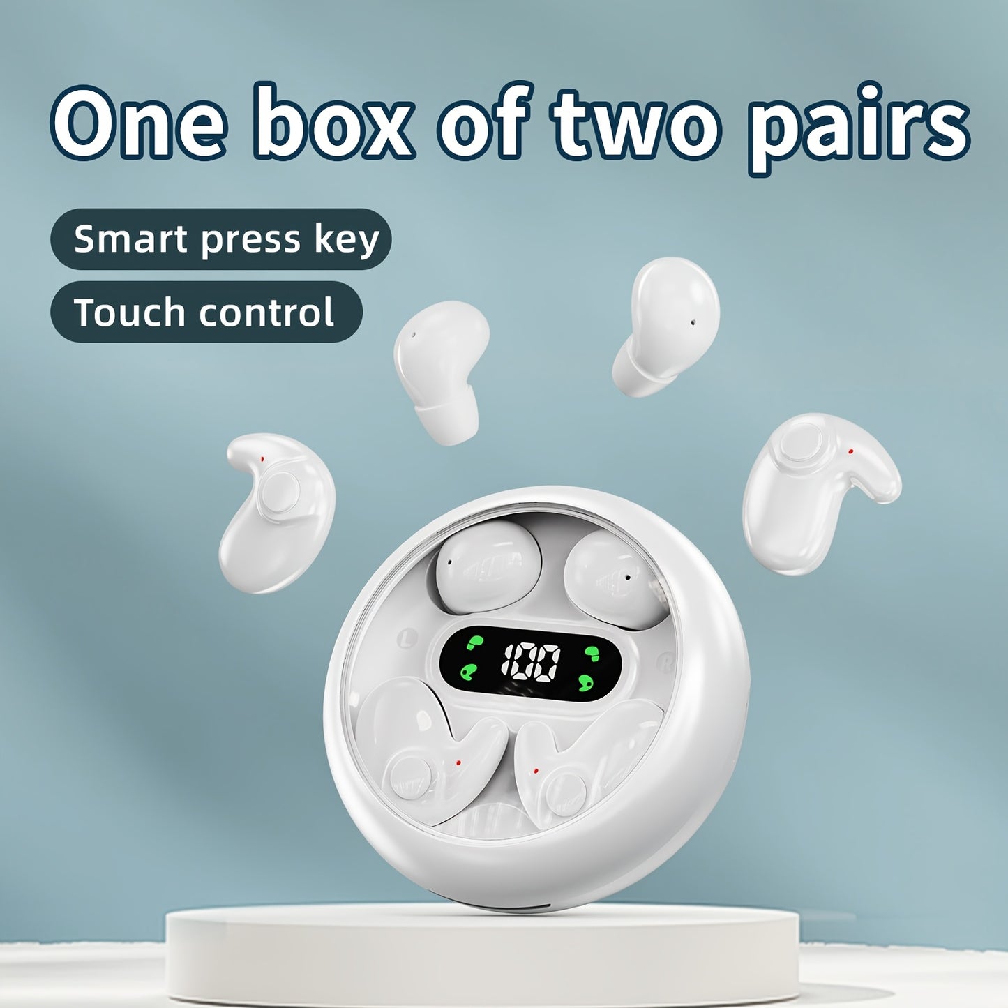 2 Pairs Of In Ear Wireless Wireless Earbuds, Invisible Mini Sleep Earbuds, Long Battery Life, Comfortable To Wear, High Fidelity Sound Quality, Intelligent Noise Reduction, Bass Loop, Touch Control, Digital Display Screen, Of