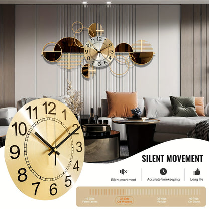 Metal Wall Clock Decorative 3D Metal Wall Art Clock For Living Room Bedroom Creative Modern Big Wall Clock Decor With Silent No-Ticking 31 X 17 Inch