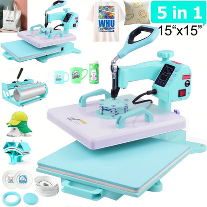 15"x15"/15"x12" - 8in 1/5in 1 Heat Press Combo, Rotatable Design, Multi-Size Transfer Professional Sublimation Kit, Suitable for T-Shirts, Bags, Pillows, Hats, Beanies, Rollers - Three-in-One Automatic Hat Press Only for Hats