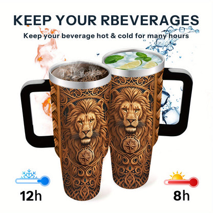 1pc, Humorous Gift, Birthday Insulated Cup, Son, Men'S Best Gift Lion Design Boy, Men'S 40oz Coffee Cup with Handle Lid and Straw, Outdoor, Deal, Outdoor Sports, Sports Water Bottle