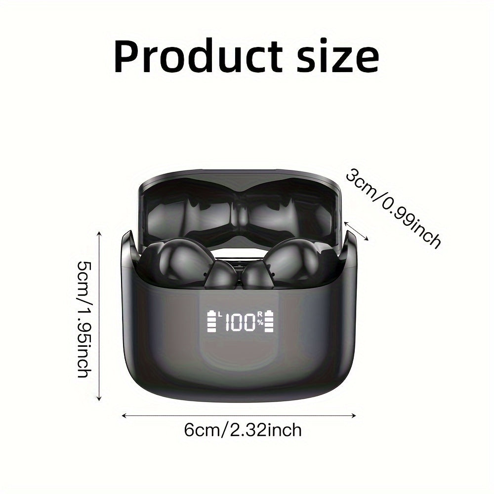 Wireless Earbud, Wireless Headphones 5.3 Stereo Bass Earphones, Ear Buds 40H Dual Mic Call, Earbud in-Ear USB-C LED Display Sport Headset