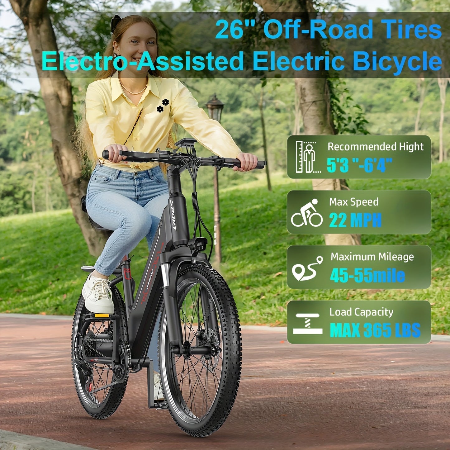 Adult Electric Bike - 749W Motor, 48V 10.4AH Battery, 22MPH & Up to 55 Miles Range! Equipped with LCD Display, Dual Suspension, 365 lbs Load Capacity, Perfect for Commuting and Off-Road Adventures.