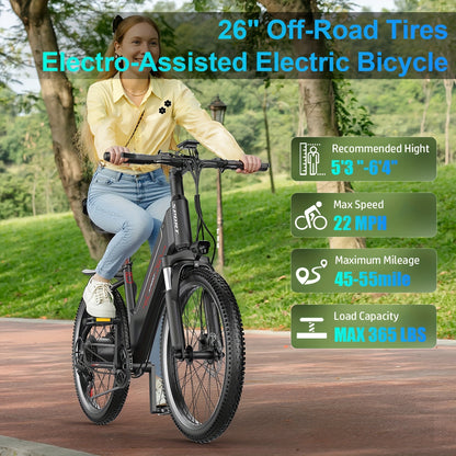 Adult Electric Bike - 749W Motor, 48V 10.4AH Battery, 22MPH & Up to 55 Miles Range! Equipped with LCD Display, Dual Suspension, 365 lbs Load Capacity, Perfect for Commuting and Off-Road Adventures.
