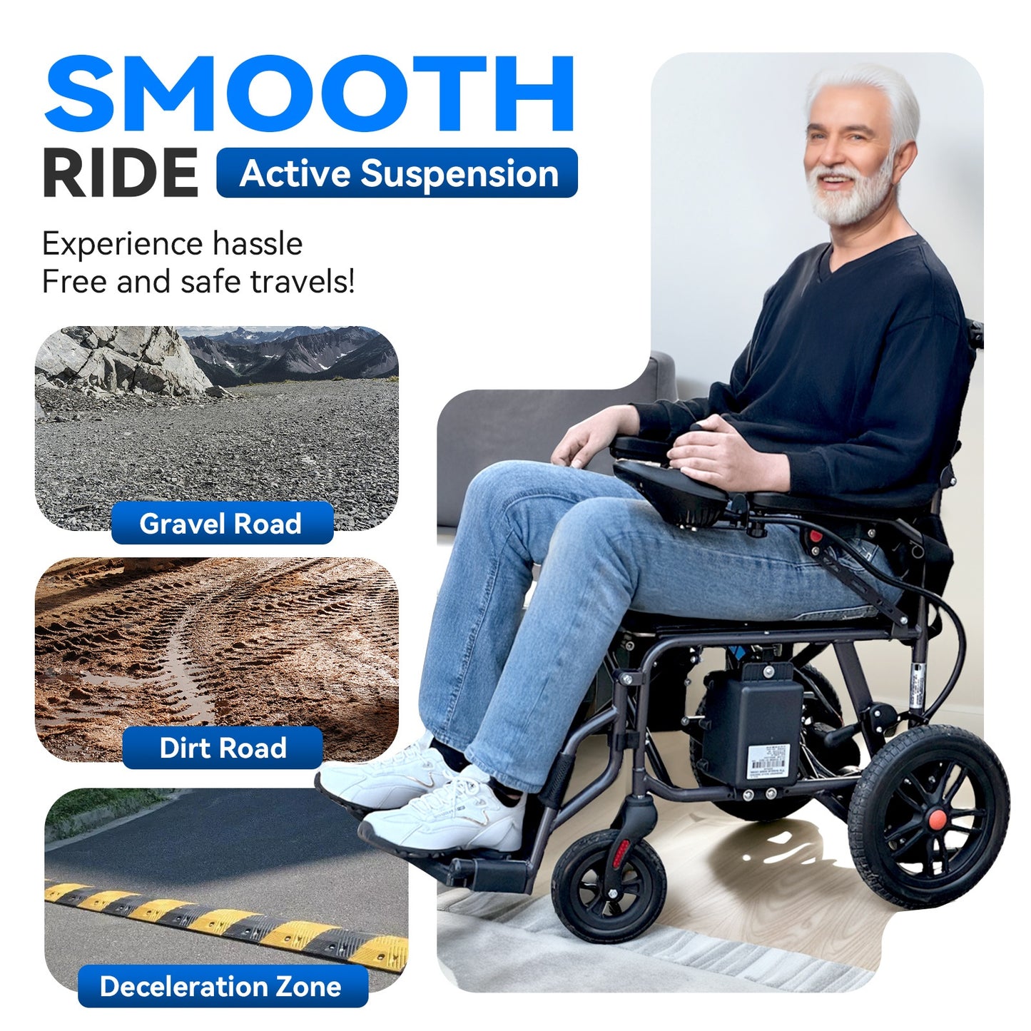 All-Terrain Foldable Smart Chair - 15+ Miles Range, 360° Smart Joystick, Dual Motor Power! for Seniors & Adults