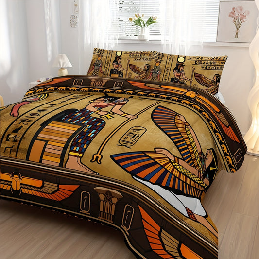 3pcs Comforter Set, Pharaoh Pyramid Printed Quilt for Bedroom Decor Include 1 Comforter And 2 Pillowcases