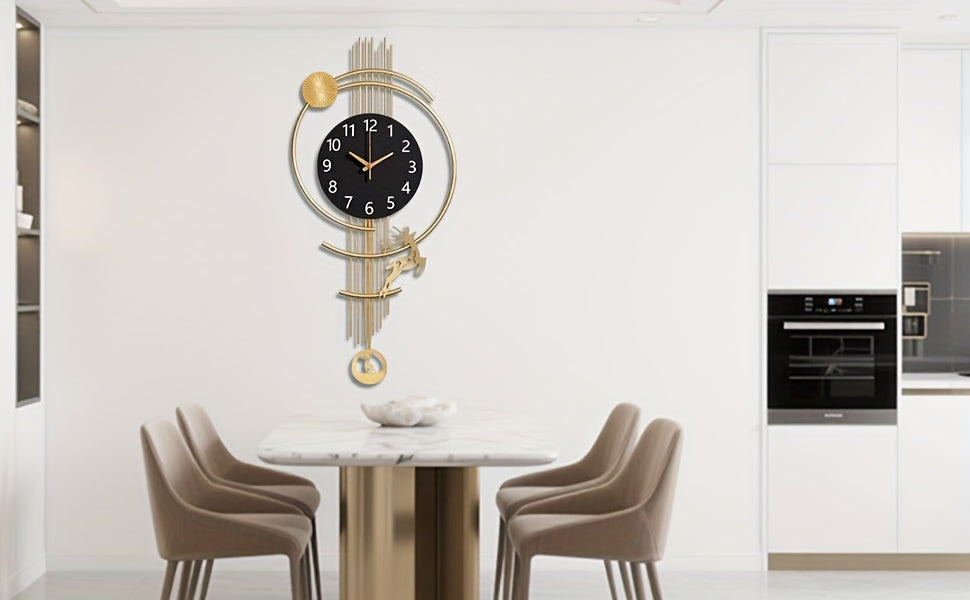 Large Silent Wall Clock with Quartz Movement - Nautical Theme, Wood & Metal Retro Modern Design, Digital Display, Auto-Off, AA Battery Operated (Not Included), Ideal for Living Room, Kitchen, Office Decor, Clock Wall Decor, M