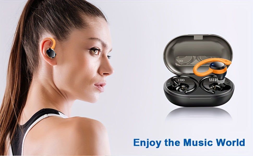 Q38 Wireless Earbuds, Wireless Headphones With HD Mic, Stereo Noise Cancelling Earbud, 48H Wireless Headphones Dual LED Display, Sport Wireless Earphones With EarHooks, USB-C