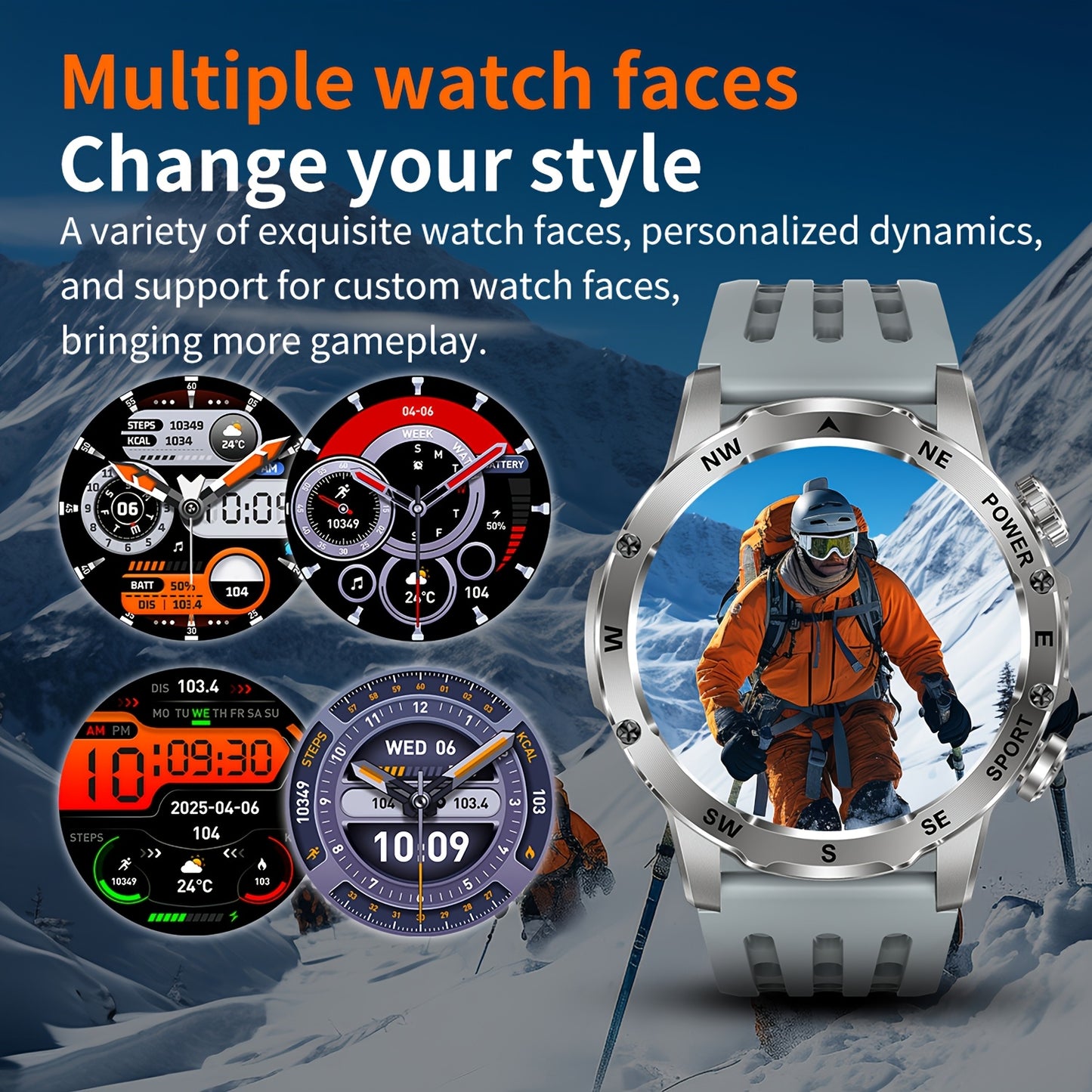 Men'S Smart Watch, Waterproof Smart Watch, Suitable for Outdoor Sports, IP68 Deep Waterproof, Waterproof Speaker, LED Flashlight, Call Answering, Music Control, 800Mah Battery, Compass, Compatible with Iphone And Android Phon