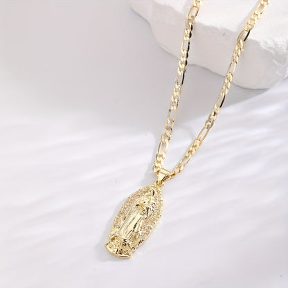 14K Golden Plated Virgin of Guadalupe Pendant Necklace with Sparkling Zirconia - Elegant Boho Style, Prayer & Blessing Charm, Perfect Mother'S Day Gift, Festive Jewelry | Elegant Boho Necklace | Zirconia Encrusted Pendant, Vi