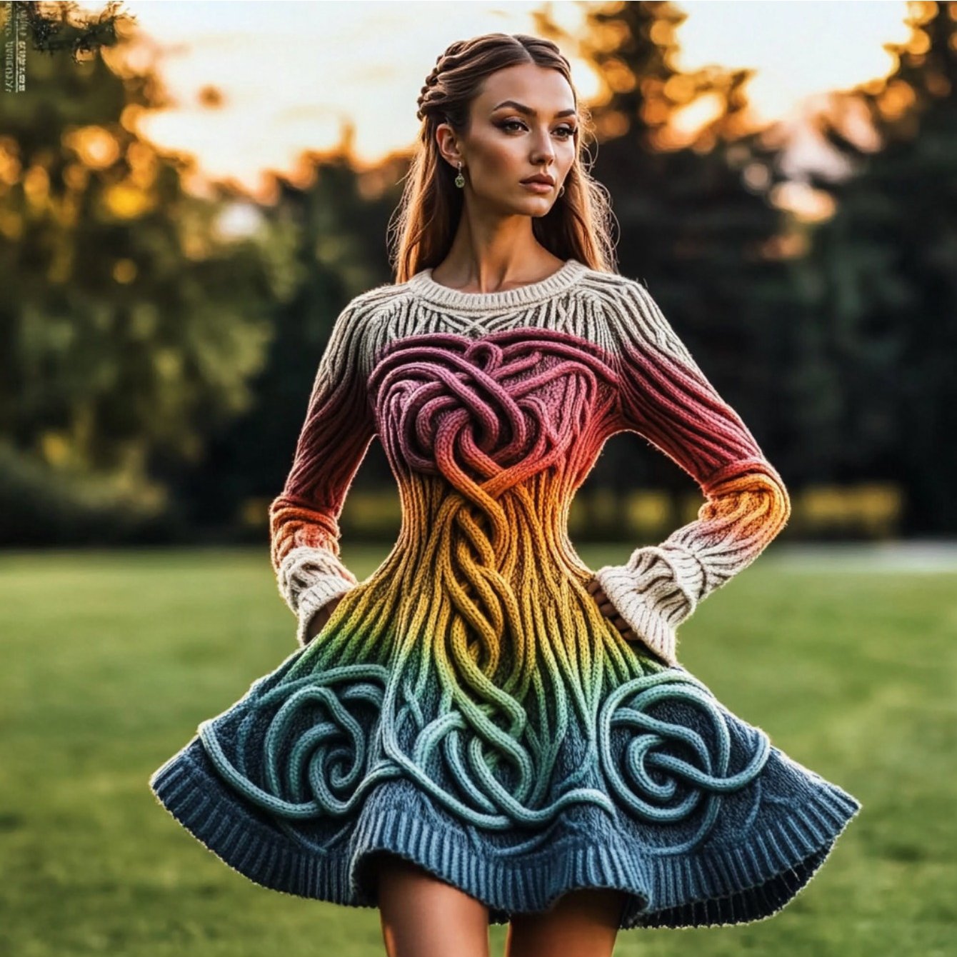 Plus Size - Autumn and Winter New Dress | Casual Versatile Temperament Fashion Slim Retro Fried Dough Twists Long Sleeve Women'S Wear, Midi Length, Slight Stretch Fabric, Lapel Collar, Weekend Casual Style.