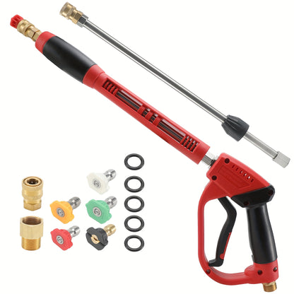5000 PSI High-Pressure Wash Gun with 5 Nozzle Heads & M22 Connector - 39-Inch Heavy-Duty Stainless Steel Pressure Washer for Cars, Trucks, Motorcycles, Bikes, Lawn Equipment - Ergonomic Handle, Durable Construction, Car Wash