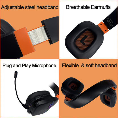 Colusi Gaming Headset with Detachable Mic, 2.4G Wireless USB Gamer Headphones with Mic for PS4PS5/Laptop/PC/Mac, Bass Surround, Suitable for Travel, Work, E-Sports Games, Music Various Scenarios, Work Headphones, Gaming Headp