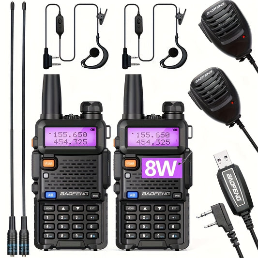 2 Baofeng Walkie Talkies, Handheld Rechargeable Two-way Radio, Long-distance Portable Radio with Speaker Microphone Programming Cable And NA-771 Long Antenna, Suitable for Travel, Survival, Hiking, Cycling, Work, Camping, Fis