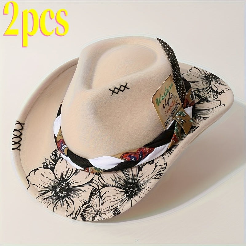 2pcs Men's Cowboy Hat & Headscarf Belt Set - Neutral Western Hat with Classic Scarf, for shows, Rodeo, Themed Parties, Photo Shoots - Durable & Comfortable Gift for Cowboy (Ideal for travel, Holiday Events) - 2pcs Set