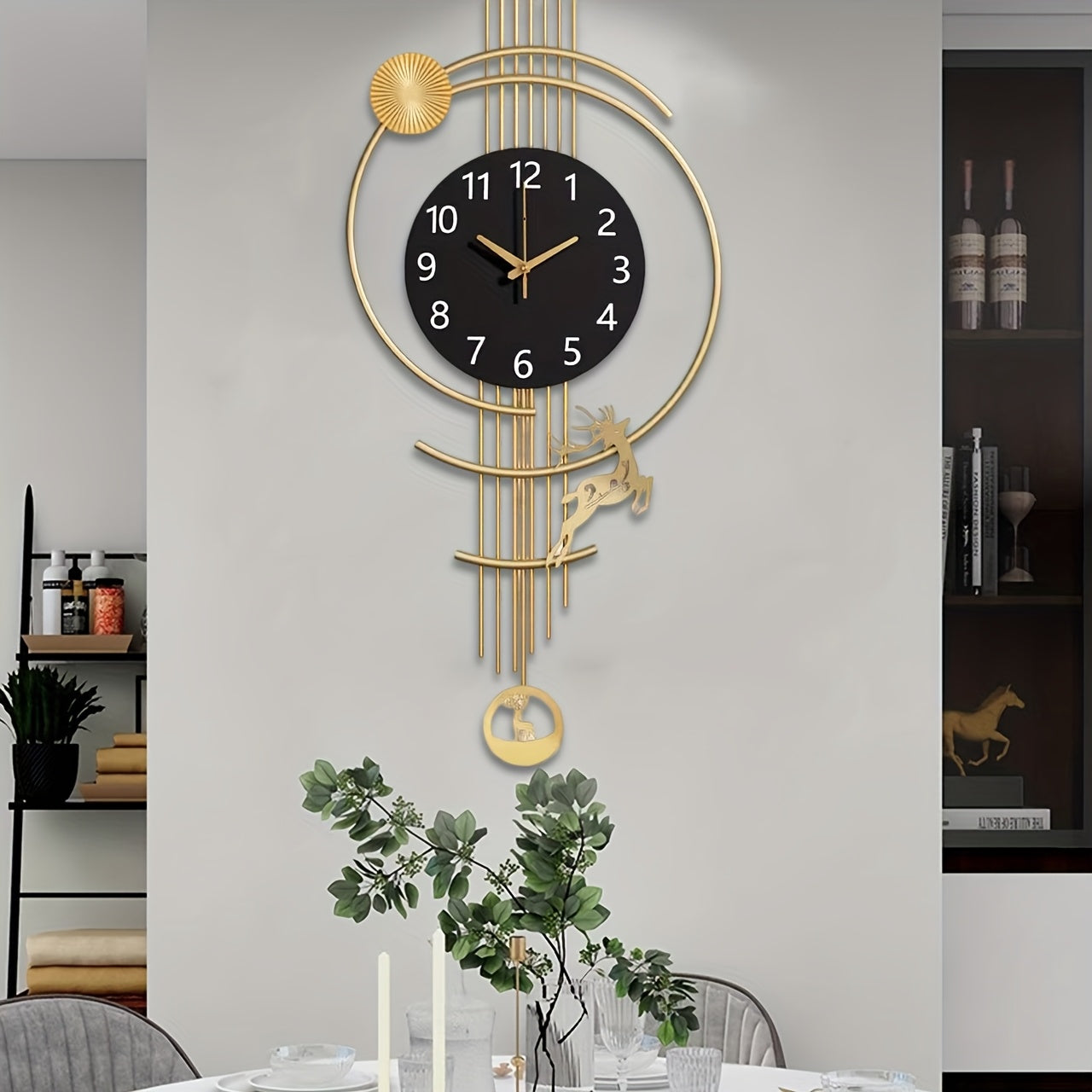 Large Silent Wall Clock with Quartz Movement - Nautical Theme, Wood & Metal Retro Modern Design, Digital Display, Auto-Off, AA Battery Operated (Not Included), Ideal for Living Room, Kitchen, Office Decor, Clock Wall Decor, M