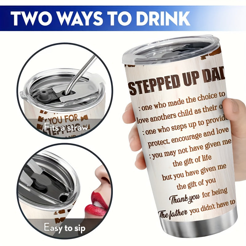 1pc 20oz Stepdad Tumbler - 12-Hour Insulated Stainless Steel Travel Mug with Lid & Straw, Stepfather Appreciation Gift (Step-Dad Design, -) - Dad from Step Daughter Son, Camping/Office/Coffee Cup for Stepdad Present