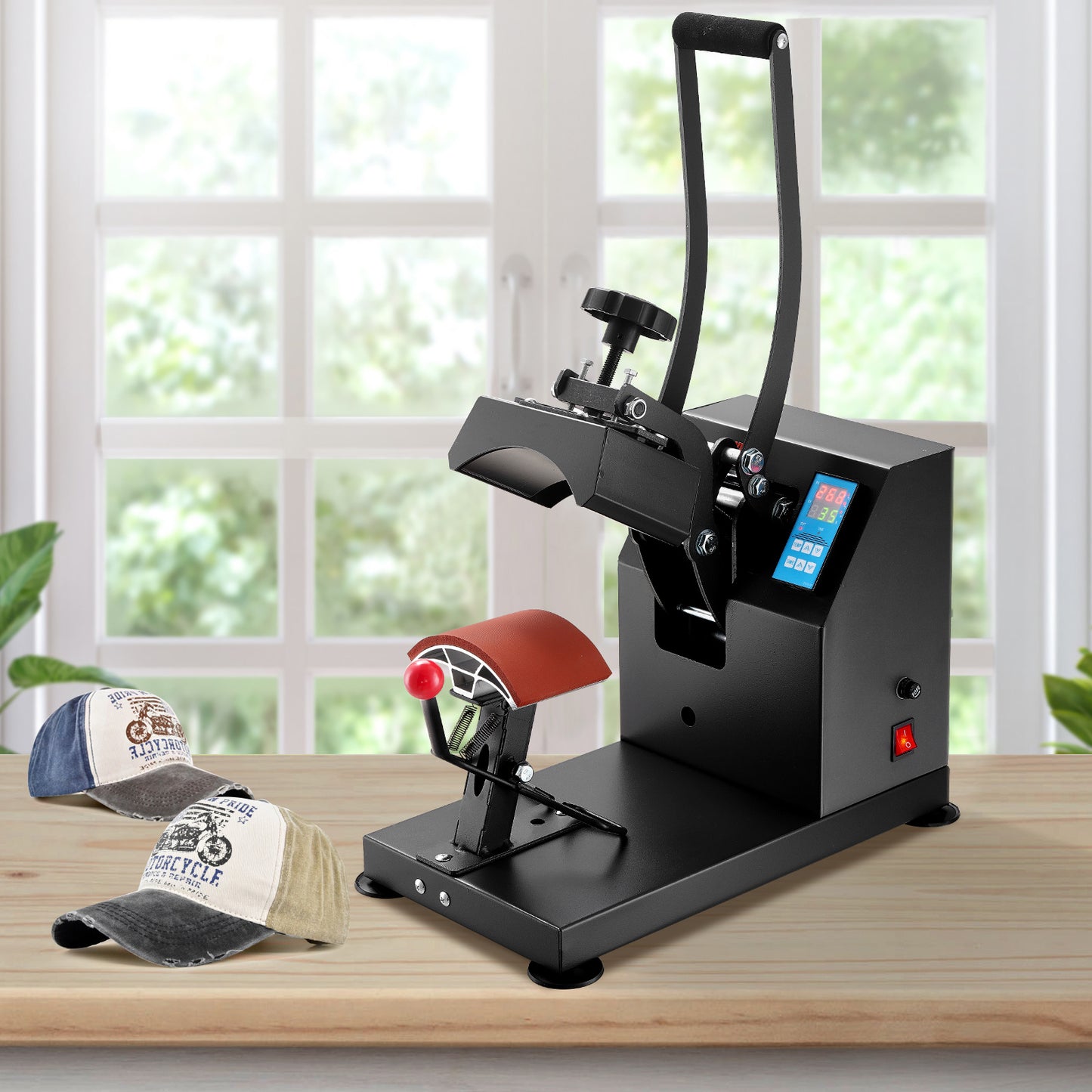 VEVOR Heat Press 6x3.75Inch Curved Element Hat Press Clamshell Design Heat Press for Hats Rigid Steel Frame No Stick Digital LCD Timer and Temperature Control (6x3.75Inch Clamshell Design)