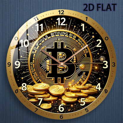 12-Inch Bitcoin Cryptocurrency Glass Wall Clock - Silent Quartz Movement with Golden ₿ Symbol & Circuit Board Design, Modern Minimalist Crypto Decor for Home Office, Bitcoin Price Display, Durable Glass Face (AA Battery Not