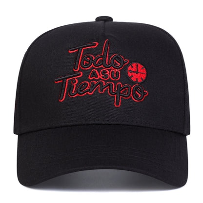 1-Pack TODO A SU TIEMPO Men's Baseball Cap - Lightweight Adjustable Hat with Red "Do It While You Can" Lettering, Black/for Everyday, Travel, Sports - Polyester Casual Outdoor Cap, Leisure Headwear, Stylish Contrast Embroider