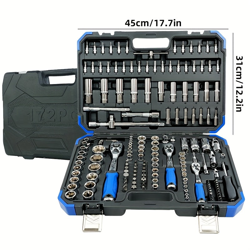 171pcs High-end Professional Tool Set, Torque Wrench, 1/2"*3/8" Drive Depth And Standard Socket, Suitable for Car And Bicycle Repair Tools, Auto Parts Repair, Home Essential