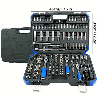 171pcs High-end Professional Tool Set, Torque Wrench, 1/2"*3/8" Drive Depth And Standard Socket, Suitable for Car And Bicycle Repair Tools, Auto Parts Repair, Home Essential