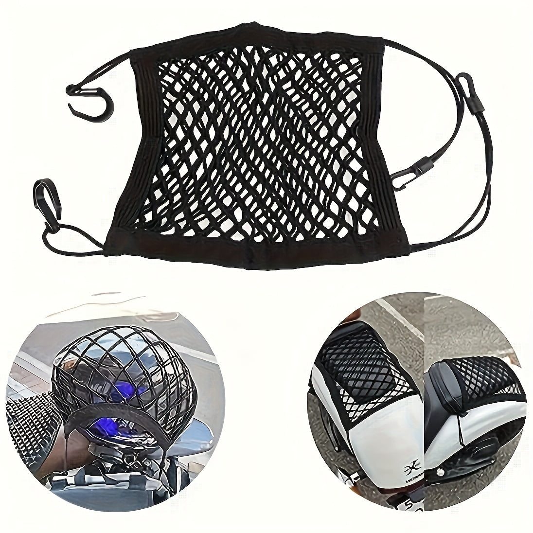 Elastic Bungee Cords for Motorcycles And Bicycles, Helmet Net Straps, Black Mesh Luggage Organizer for Safe Storage