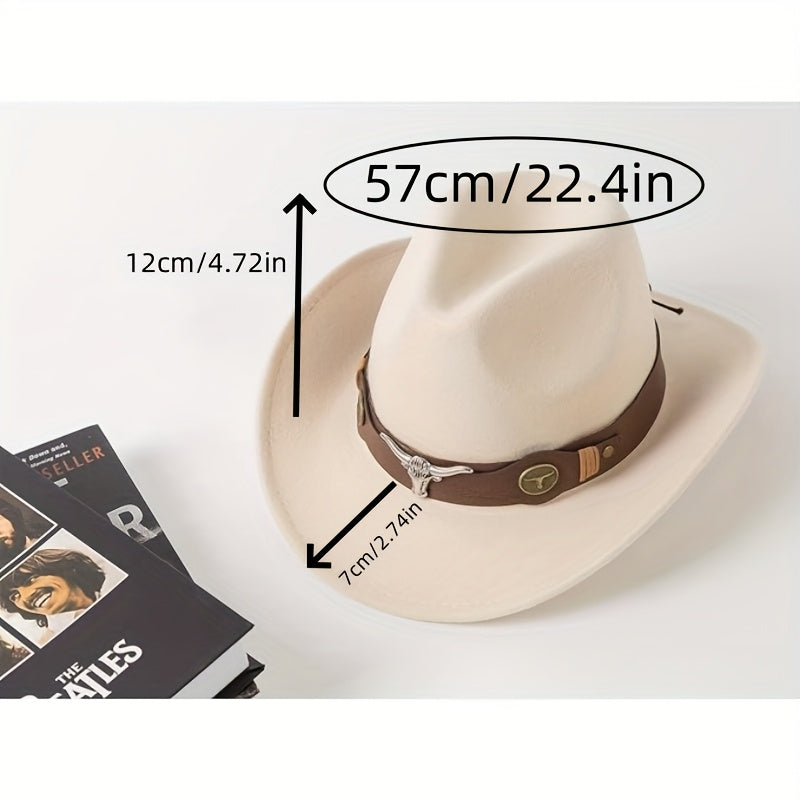 Stylish Lightweight Western Cowboy Hat - Classic Wide Brim Felt with Brown Leather Band & Metallic Buckle, Breathable & Machine Washable for Weddings & Casual Wear, Cowboy Hat