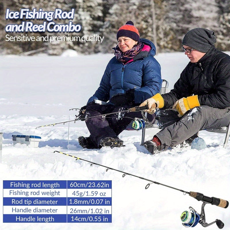 Complete Ice Fishing Rod and Reel Combo Set with Backpack, Seat, Cleats, Jigs, Line - 24/26, Medium-Light Power, Right-Handed, Fast Action, Fluorosint 500 PTFE, Ideal for Winter Fishing, Ice Fishing Gear | Camouflage Backpack