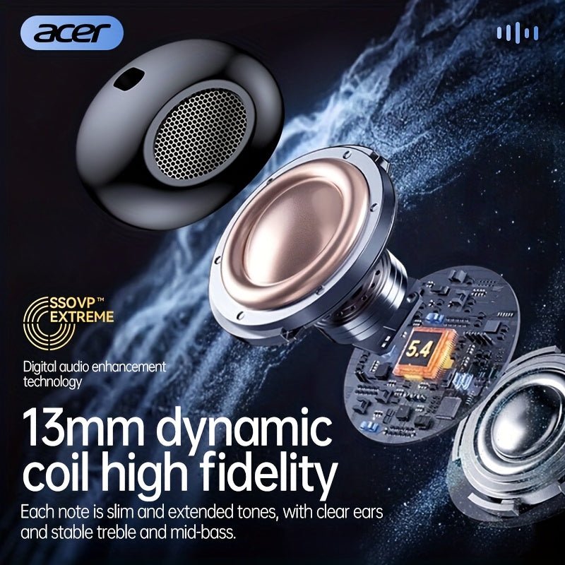ACER TWS Wireless Earbuds with Deep Noise Reduction - 50h Long Standby, Low Latency, HIFI Stereo Sound, Touch Control, Rechargeable Lithium Battery, Ideal for Running & Sports, Sports Headphones|Ergonomic Design|Durable Plast