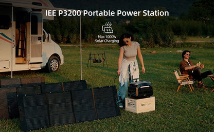 IEE 3200W Portable Power Station with 200W Solar Panel & 2048Wh LiFePO4 Battery - 1800W AC Charging, 4 AC Outlets, 110-220V, 120V/240V