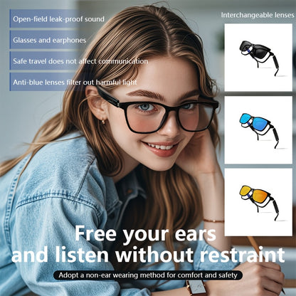 Smart Glasses with Magnetic Frame, 3 Lens Colors, Built-in Microphone, HD Calling, HiFi Music, Touchpad Control, TWS Technology, Compatible with iPhone/ Android, AI Voice Assistant, USB Charging, Non-Waterproof, Ideal for Out