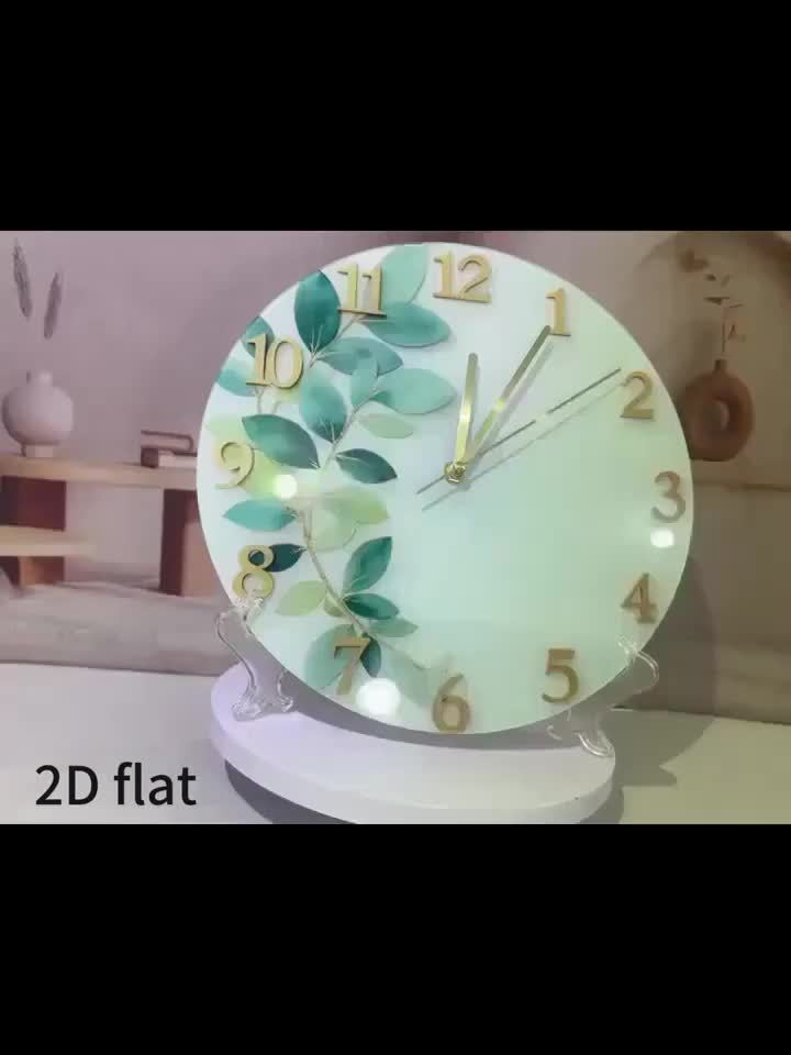 2D Flat Green Leaf Theme Design, Silent Wall Clock for Home Living Room Creative Fashionable Bedroom Hanging Clock Without Battery, 2D Flat