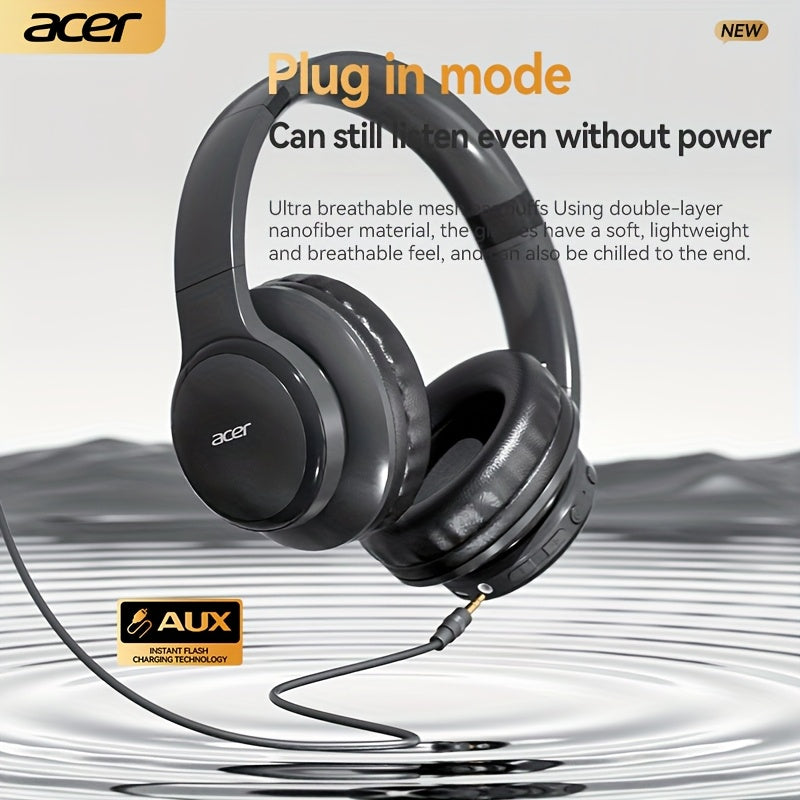 [Hi-Fi Acer Headphones] Acer OHR559 Over-Ear Headphones | Hi-Fi Heavy Bass, 60h Ultra-Long Battery Life, Wireless & Wired Dual Mode, Low-Latency Gaming, Extra-Large Diaphragm, Comfortable Fit