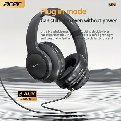 [Hi-Fi Acer Headphones] Acer OHR559 Over-Ear Headphones | Hi-Fi Heavy Bass, 60h Ultra-Long Battery Life, Wireless & Wired Dual Mode, Low-Latency Gaming, Extra-Large Diaphragm, Comfortable Fit