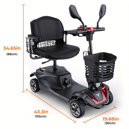 New 4-Wheel Mobility Scooter, 250W Motor, 5.6MPH Speed, 24V 12AH Battery, Solid 8"x3" Tires, Rearview Mirrors, Dual Baskets, Foldable & Adjustable Design, Easy To Control, Ideal For Daily Use And Outdoor Adventures, Red
