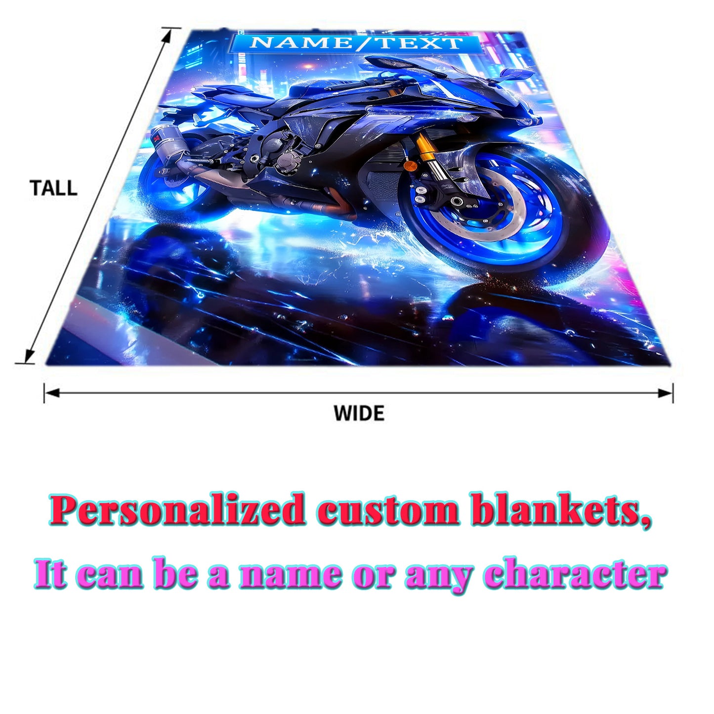 1pc Extra Large Motorcycle Blanket - Heavy-Duty Motorcycle Racing Design with Neon & Japanese Text - Soft Flannel Fabric - -Tear All-Season Throw for Bed, Sofa, Camping - Motorcycle Enthusiast Gift (31"/47"/59"/78") - Neon Gl